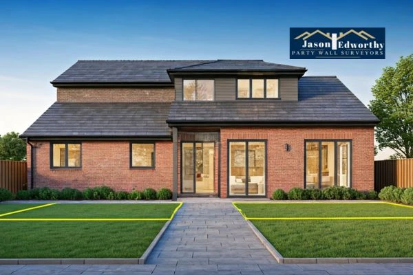 Home extension focusing on boundary line Kirkby-in-Ashfield